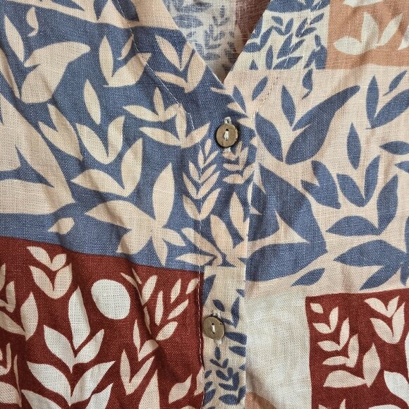 🔴 Sigrid Olsen Linen Shirt Large Multicolor Sleeveless Patchwork Button BackTop - Picture 9 of 16